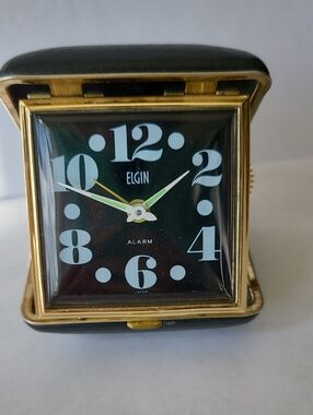 Elgin Black and Gold Travel Alarm Clock